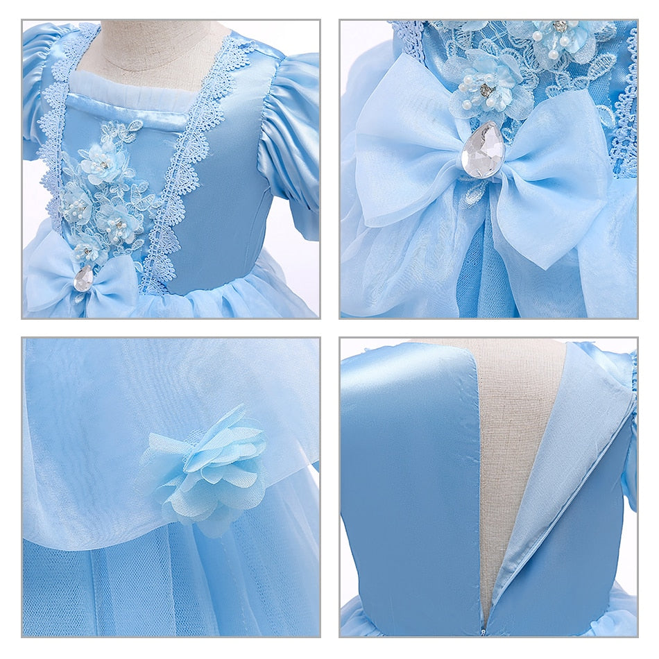 Vestido Cinderela Azul Princesa Disney Luxo Menina Infantil