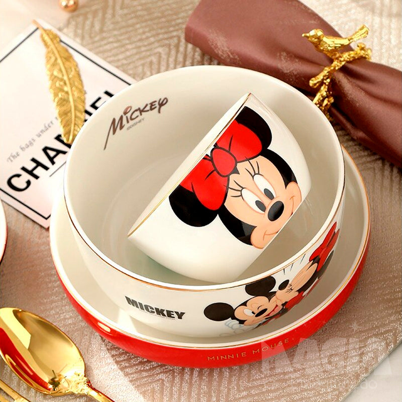 Disney-vajilla de dibujos animados de Mickey y Minnie, cuchara de cerámica,  cuchara de sopa para